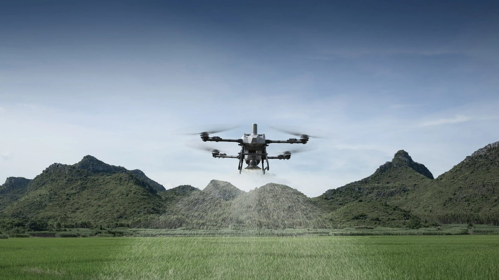 Agricultural drone operating over a field